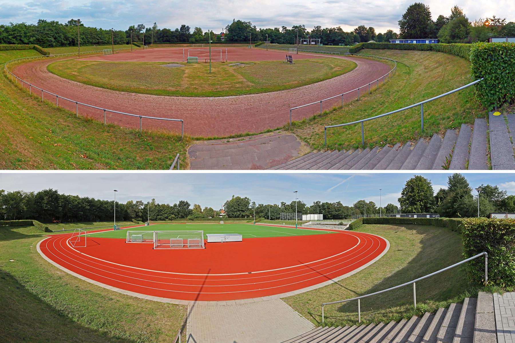 Möllner Landstraße Sports Facility, Hein Klink Stadium  Comparison of old and new.
