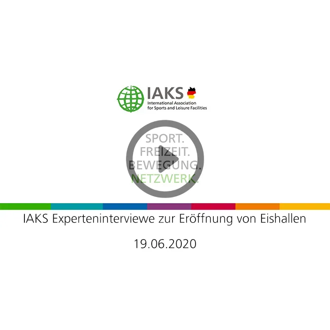 White background, IAKS logo, Caption IAKS Expertinterview about ice rinks