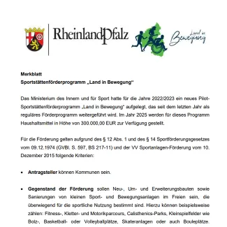 Screenshot der offiziellen Informationen Land in Bewegung RLP