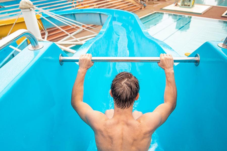 Man on a waterslide