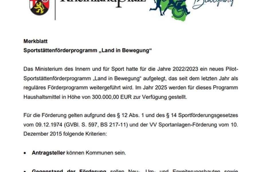 Screenshot der offiziellen Informationen Land in Bewegung RLP